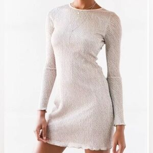 Bailey Blue Silver Metallic Long Sleeve Open Back Mini Dress Size Medium